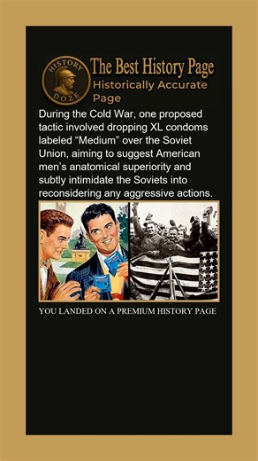 During the Cold War, propaganda and psychological warfare often veered into the bizarre. Among the more unusual proposals was a plan to drop oversized condoms labeled “Medium” over Soviet territory. The idea, reportedly floated by members of the U.S. intelligence community, aimed to intimidate the Soviet Union by implying that American men were physically superior—even in anatomy. Although it never moved beyond a conceptual phase, it reflects the absurd lengths both superpowers considered in the