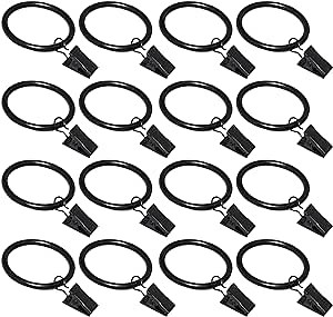 16 Pack Curtain Rings with Clips, Window Clip Rings Black Curtain Hooks Hangers Clip Rings for Hanging Drapery Drapes Bows, Mini 1 Inch in Diameter, Fits up to 5/8" Rod