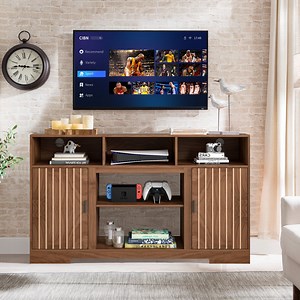 Modern TV Stand for TVs up to 65", Entertainment Center with Storage, TV Console Cabinet for Living Room, Walnut