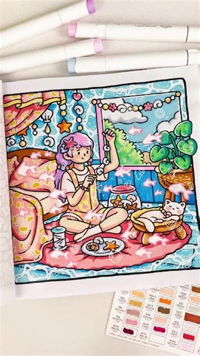 Finding calm in the little moments - bringing colors to life one page at a time with this cozy coloring book 🎨✨ A perfect escape to relax, unwind, and let your creativity flow. ✨ This page is part of my Simple Joys coloring book #maisonnook #maisonnookcoloring #coloringbook #coloringbookforadults #simplejoys