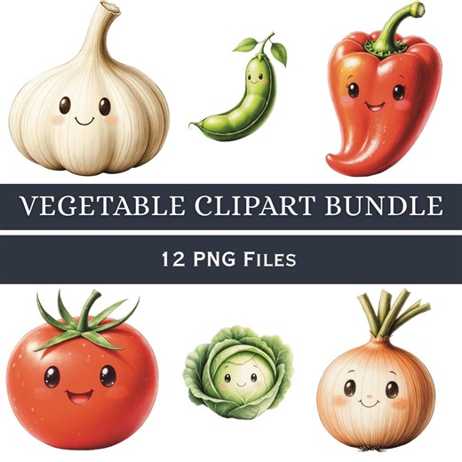 Vegetable PNG Bundle | Cartoon Veggies Clipart | Food Graphics Pack | Kids Illustration Set Design - Etsy
