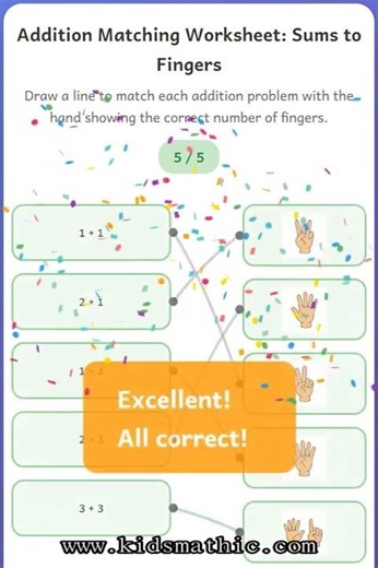 🎯 Kindergarten Addition Matching Worksheet: Sums and Finger Counting