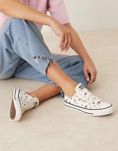 Converse Chuck Taylor All Star Ox sneakers in off white with flowers | ASOS