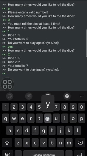 Dice Game in Python 🎲#shorts #python #belajarpython #codingpemula #fyp #belajarcoding