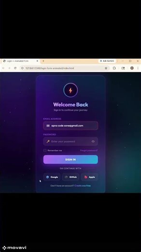 🔥✅Day 30/185: 🌟Animated Login Form Using HTML, CSS & JavaScript 🔥 | 🌸Short‪@apnacodezone614‬