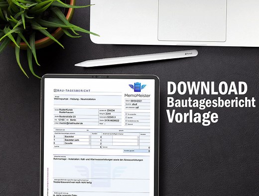 Bautagesbericht & Bautagebuch: Direkter Download der Vorlage und damit dem Bautagebuch (digitales PDF Formular)