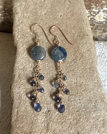 Iolite and Kyanite Gemstone Gold Handmade Dangle Earrings - Etsy
