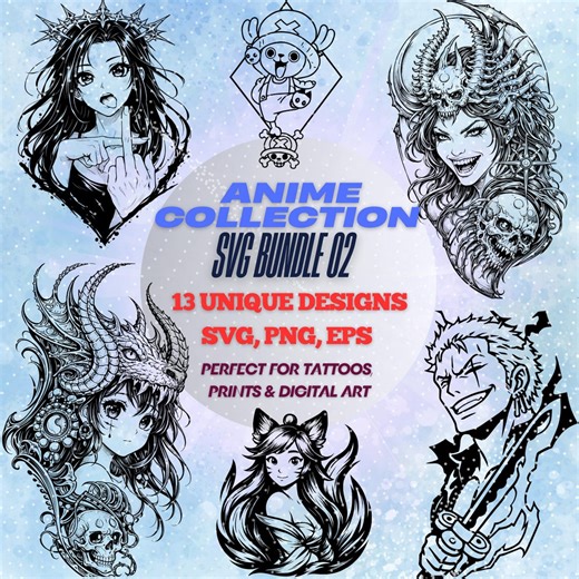 Anime Tattoo SVG Bundle 02 | Manga Stencils, Cricut Cut Files (digital Download) - Etsy