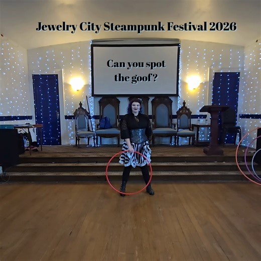 Lady Lenore had a smashing time at the 2026 Jewelry City Steampunk festival! But there were a few oppsies! Can you spot the goof? Drop your answer in the comments! | LaLoopna Hoops