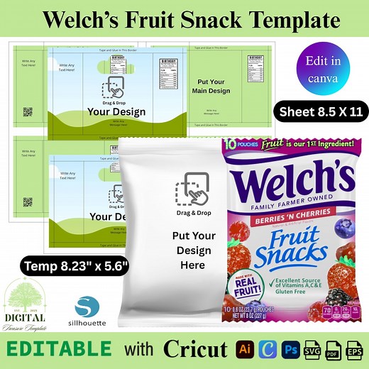Welch's Fruit Snack Template, Welch's Fruit Snack Wrapper, Canva Editable Fruits Snack Label, Welch's Wrapper SVG, Party Favor Fruits Snack - Etsy