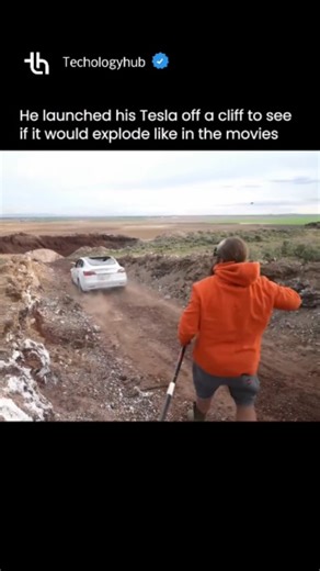 Tech | Innovation | AI on Instagram: "YouTuber Danny Duncan sent a Tesla Model 3 off a cliff to test a simple question: do cars actually explode like they do in movies? Before the jump, he showed the car’s windows could withstand serious force, highlighting Tesla’s reinforced glass and safety engineering. The crash was violent. The airbags deployed mid-fall, the vehicle was completely totaled, but there was no fire and no explosion. The stunt quickly went viral, reigniting debate around electric