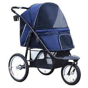 Dog Stroller for Small Medium Dogs & Cats,Foldable Pet Stroller Jogging Travel Stroller,Dog Carriage with Rubber Tires,Storage Basket,Blue