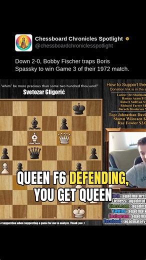 Down 2-0, Bobby Fischer traps Boris Spassky to win Game 3 of their 1972 match.