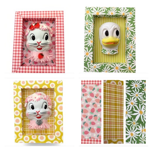 Handcrafted Paper Shadow Box. Created by Me Crafty Kitty! Vintage Anthropomorphic Bunny or Duck Craft Face! YOU CHOOSE! - Etsy