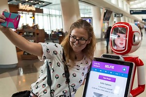We had fun introducing our new robots to passengers and the media on Tuesday. SJC is the first airport in the U.S. to deploy robots to greet passengers and provide information about shops, restaurants and services in the terminals. Oh, and they dance, too. #SJCRobots | San José Mineta International Airport