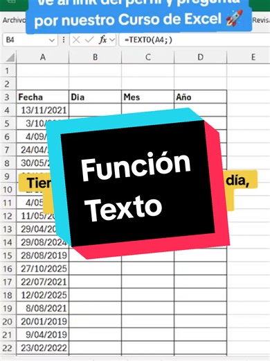 Nunca había sido tan fácil usar la función TEXTO para tantas cosas 😃 Si quieres aprender mucho más ve al link del perfil y pregunta por nuestro curso de Excel ☺️ #excel #formulas #aprender #microsoftexcel #truco