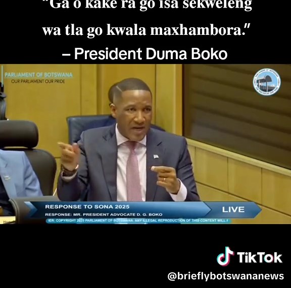 “𝐆𝐚 𝐨 𝐤𝐚𝐤𝐞 𝐫𝐚 𝐠𝐨 𝐢𝐬𝐚 𝐬𝐞𝐤𝐰𝐞𝐥𝐞𝐧𝐠 𝐰𝐚 𝐭𝐥𝐚 𝐠𝐨 𝐤𝐰𝐚𝐥𝐚 𝐦𝐚𝐱𝐡𝐚𝐦𝐛𝐨𝐫𝐚.” – President Duma Boko #BBN #BrieflyNews