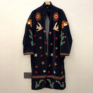 Suzani Velvet Duster Coat, Long Floral Embroidered Cotton Jacket, Boho Winter Coat - Etsy