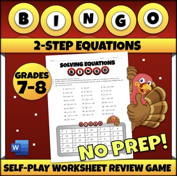 Solving One and Two Step Equations Thanksgiving Math Worksheet Review Game