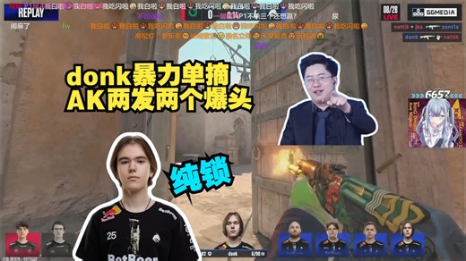 纯锁!玩机器看donk暴力单摘 AK两发两个爆头 太哈人了