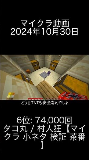 2024年10月30日 マイクラ動画ランキング 6位: タコ丸 村人狂【マイクラ 小ネタ 検証 茶番】