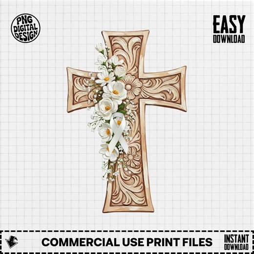 Lung Cancer Awareness PNG, White Ribbon Cross Sublimation, Floral Carved Wood Design, Digital Download, Faith Hope Support - Etsy