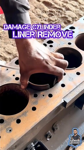Stuck & Damaged Cylinder Liner Removal | Master Mechanic Skills #engine #mechanic #shorts #tools#fyp