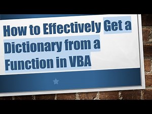 How to Effectively Get a Dictionary from a Function in VBA