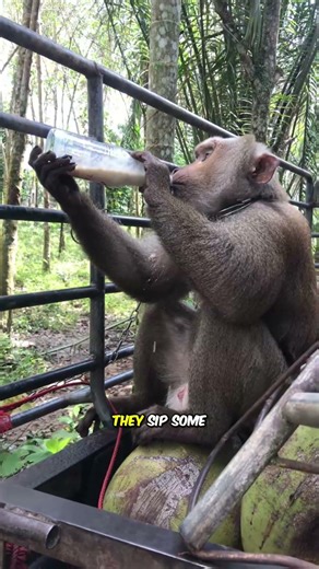 A unique day of harvesting coconuts with monkeys