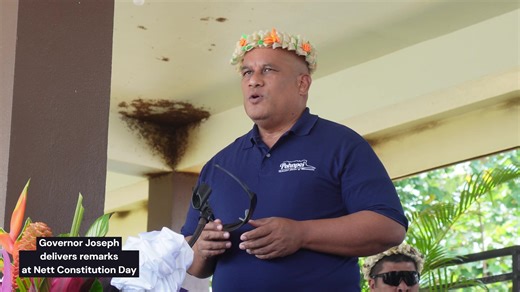 🎥 Governor Joseph at Nett 40th Constitution Day Celebration 🇫🇲✨ On Friday, October 10, 2025, Governor Stevenson A. Joseph joined the people of Nett Municipality at the Pohnpei State Track & Field to commemorate the 40th Constitution Day of Nett — a milestone celebrating the enduring strength, identity, and unity of the community. In his brief remarks, Governor Joseph congratulated the leadership and people of Nett on this historic occasion and emphasized the importance of their identity as Po