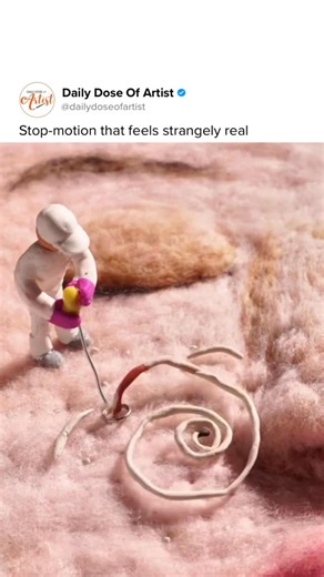 Daily Dose Of Artist on Instagram: "Footless Studio is a Shanghai based stop motion animation team known for capturing tiny moments with striking precision and emotion. Their work draws attention to everyday details like small twists, unusual ripples, and even close up skin textures or satisfying transformations. They use handcrafted miniature sets and careful frame by frame animation to pull viewers into scenes that feel both personal and dreamlike. Artists: @footless_studio #art #animation #st