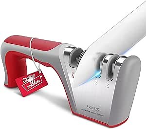 Knife Sharpeners - TYIAUS 4 Stage Kitchen Knife Scissor Sharpener to Repair, Restore, Sharp, Polish Blades, 4-in-1 Professional Manual Chef Steel Knife Scissor Sharpening Tool Kitchen Accessories