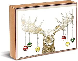 Graphique Moose Antlers Holiday Cards | Pack of 15 Cards with Envelopes | Christmas Greetings | Gold Foil and Embossing | Boxed Set | 4.75" x 6.625"