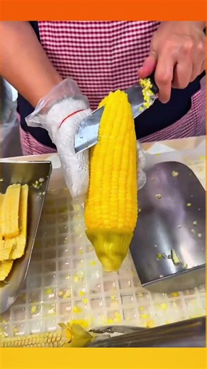 A unique technique separates the corn cob, kernels, and husk cleanly, making the process fast, neat.