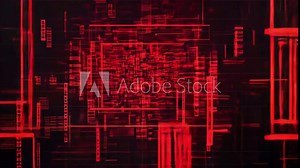 Visual representation of digital data streams with matrix effect in dynamic red tones, digital data stream matrix effect background video