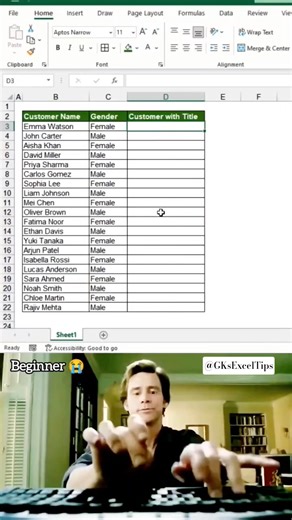 Add Mr. or Mrs. Automatically in Excel! | IF Formula Trick ⚡ #Excel #Shorts #IFFunction #ExcelTricks #ExcelFormula #DataEntry #Automation #ExcelTips #facebookpostシ | Mr GK