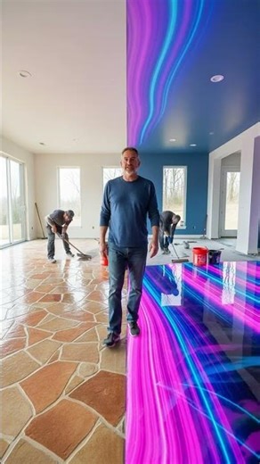 Ancient Roman Mosaic vs Modern Cyberpunk Neon Epoxy Living Room Floor Transformation #epoxy #shorts