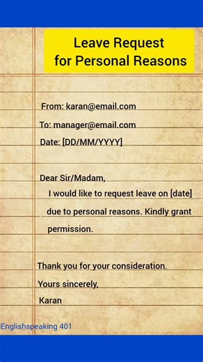 𝐄𝐧𝐠𝐥𝐢𝐬𝐡𝐆𝐤𝟒𝟎𝟏 ®️™ on Instagram: "Leave Request for Personal Reasons 😲"