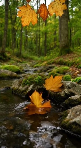 Autumn Leaves Falling in Stream ASMR ✨ Cozy Fall Zen Flow