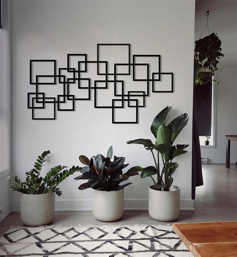 Abstract Geometric Squares Metal Wall Art, Modern Black Metal Wall Decor, Large Contemporary Metal Art for Living Room - Etsy