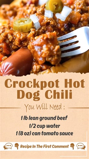 Make a batch of crockpot hot dog chili for a hot dog bar! Don't Lose This Recipe Ingredients 1 pound ground beef use a lean cut like 90/10 ⅓ cup water 5 ounces tomato sauce ½ cup ketchup 1 Tablespoon yellow mustard 1 Tablespoon Worcestershire sauce 2 teaspoons chili powder ½ teaspoon salt ½ teaspoon black pepper ½ teaspoon sugar ½ teaspoon onion powder or minced onion Instructions In a medium skillet over medium heat combine the ground beef and water. Make sure to constantly break up the ground 
