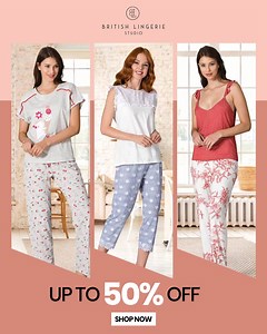 Ready to roll in bed in extra comfy, soft with elasticated waist pajama sets. They come with short sleeves and a regular fit. Now at 50 % off! Visit our stores or shop at the https://bls.uk.com/ #BLS #Lingerie #SleepWear | British Lingerie Studio