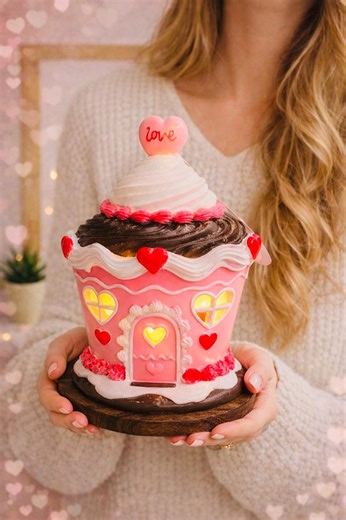 Lighted Valentine Cupcake House, Pink LED Cottagecore Tabletop Decor - Etsy