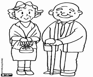 Grandparents ready for the walk coloring page printable game