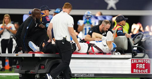 NFL sack leader Aidan Hutchinson of the Lions carted off with broken leg
