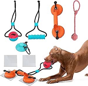 Dog Suction Cup Toy - Tug of War Style with Rope, Dogs Interactive Ball, Large Aggressive Chewers & Puppy - Wear-Resistant Pull, Teeth-Cleaning Chew, Multifunctional Design