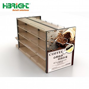 [Hot Item] Customized Size Hezvy Duty Supermarket Display Stand Shelf Wood Texture Grocery Rack