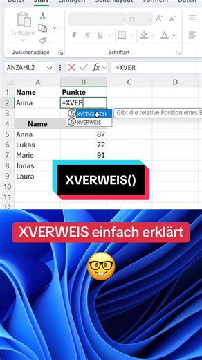 So einfach funktioniert der XVERWEIS in Excel 🔍#excel #exceltricks #bürojob #datenanalyse #ausbildung