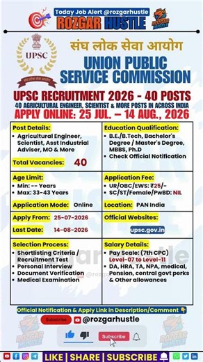 UPSC Recruitment 2026 | 40 Scientist & Engineer Posts Out | New Vacancy | Apply Online #shorts