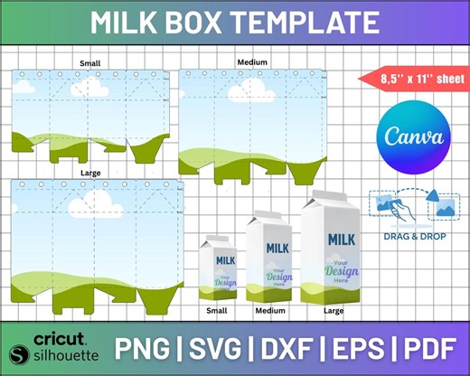 Lot de modèles de boîte de lait en téléchargement numérique, conception de carton de lait personnalisé, édition toile - Etsy France